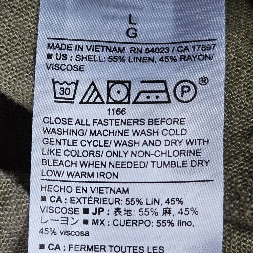 Banana Republic Linen Blend Chore Jacket Men's Large Olive Green Workwear
